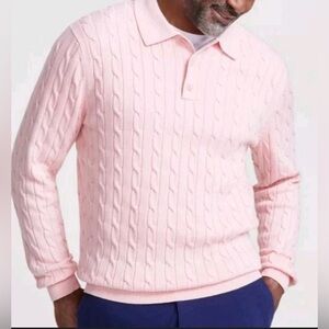 Club Room Men's Pink Cable Knit Polo Sweater Regular-Fit Cotton Size XXL